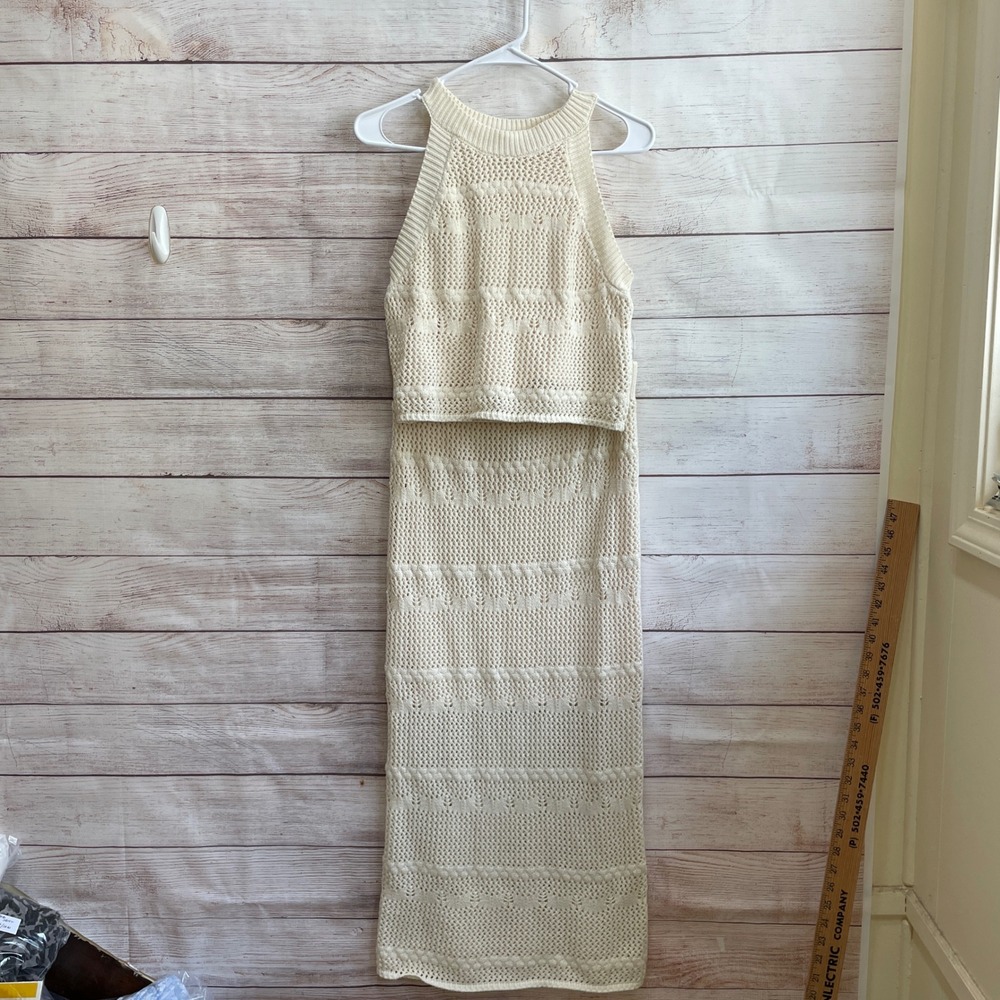 Haute Hippie Cream Knit Halter Skirt Set